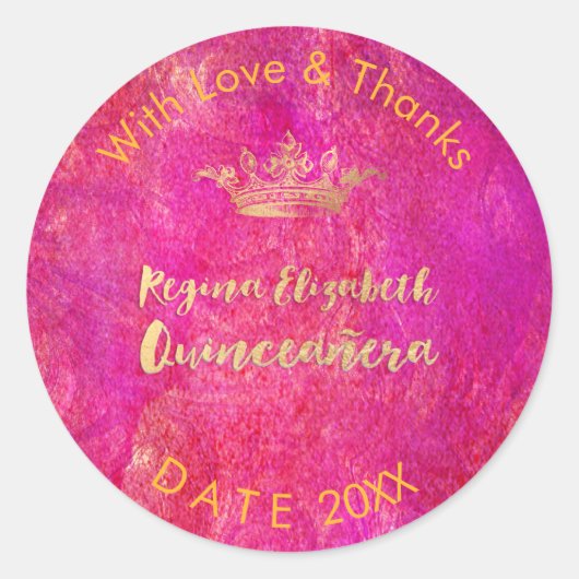 PixDezines Sweet 15/Gold Crown/DIY Bedankt Ronde Sticker (Voorkant)