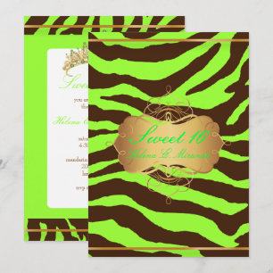 PixDezines SWEET 16/BROWN ZEBRA/DIY NEON GREEN Kaart