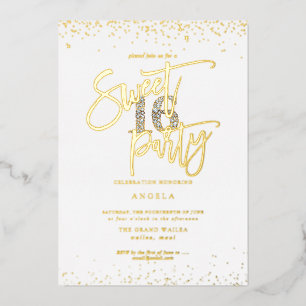 PixDezines Sweet 16 Diamant Zilver Goud Folie Uitnodiging