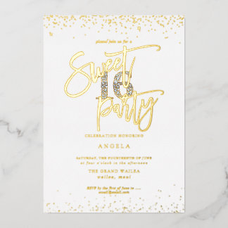 PixDezines Sweet 16 Diamant Zilver Goud Folie Uitnodiging