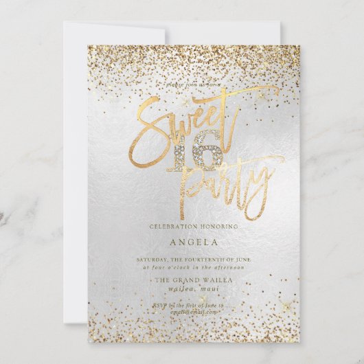 PixDezines Sweet 16 Diamond Silver Glitter Kaart (Voorkant)