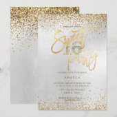 PixDezines Sweet 16 Diamond Silver Glitter Kaart (Voorkant / Achterkant)