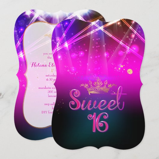 PixDezines Sweet 16, Laser Lights/Neon Lights Kaart (Voorkant / Achterkant)
