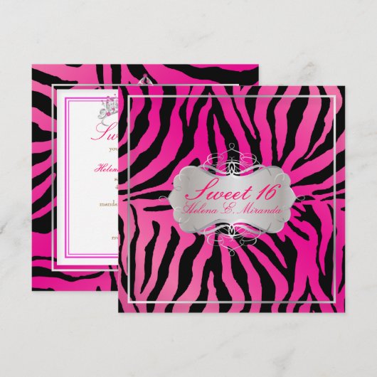 PixDezines SWEET 16/ZEBRA PRINT/HOT PINK Kaart (Voorkant / Achterkant)