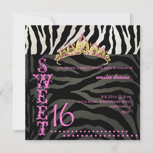 PixDezines Sweet 16/Zebra Stripes Kaart (Voorkant)