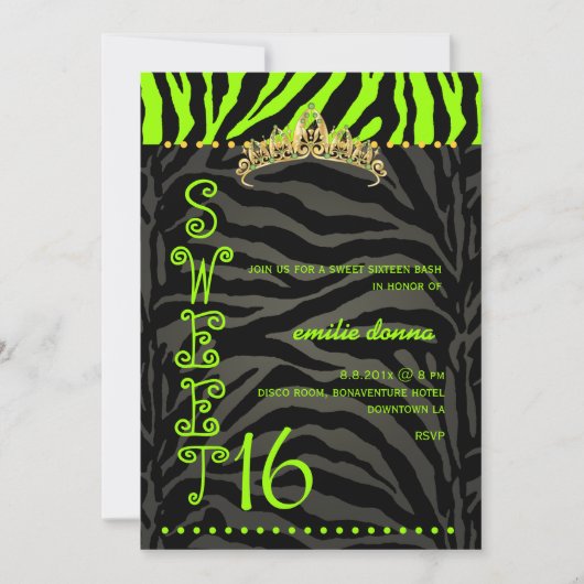 PixDezines Sweet 16/Zebra Stripes Kaart (Voorkant)