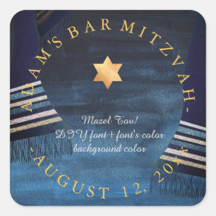 PixDezines Tallit Bar Mitzvah/Waterverf Vierkante Sticker