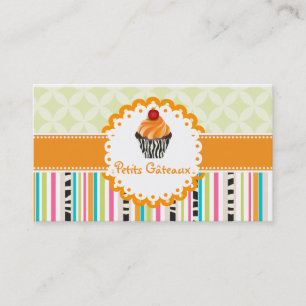 PixDezines tangerine wervelingen cupcake + strepen Visitekaartje