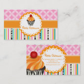 PixDezines tangerine wervelingen cupcake + strepen Visitekaartje (Voorkant / Achterkant)