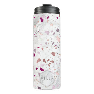 PixDezines TERRAZZO ROOS GOLD, BURGUNDY SILVER Thermosbeker