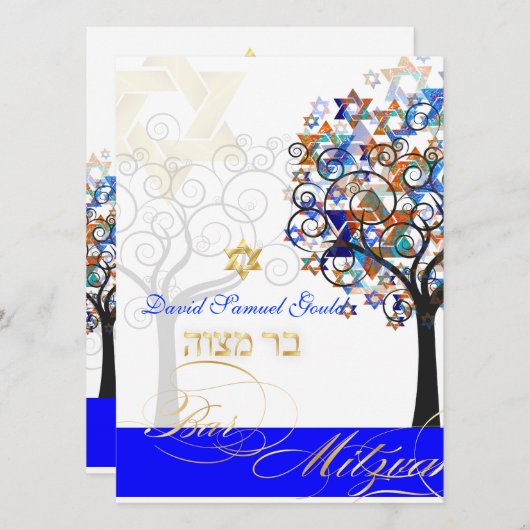 PixDezines TREE OF LIFE BAR MITZVAH Kaart (Voorkant / Achterkant)
