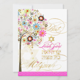PixDezines tree of life+floral, Bat Mitzvah Kaart