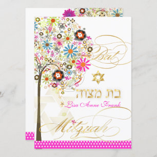 PixDezines TREE OF LIFE+FLOWERS BAT MITZVAH Kaart