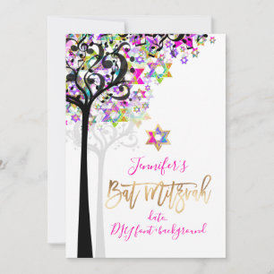 PixDezines TREE OF LIFE MUZIEKNOTEN MITZVAH PINK Kaart