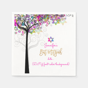 PixDezines TREE VAN LIFE/BAT MITZVAH/NEON PINK Servetten
