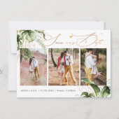 PixDezines Tropisch Oerwoud Faux Gold Calligrafie Save The Date (Voorkant)