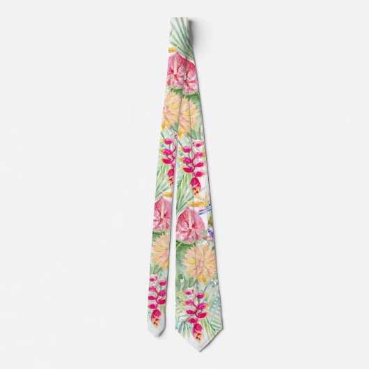 PixDezines Tropisch Paradijs Pastel Bloemenblad Stropdas (Achterkant)