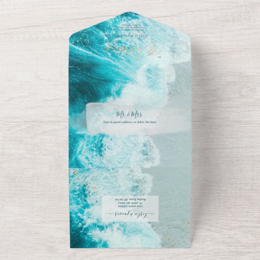 PixDezines Tropische Paradise Beach Waves Emerald  All In One Uitnodiging (Buitenkant)