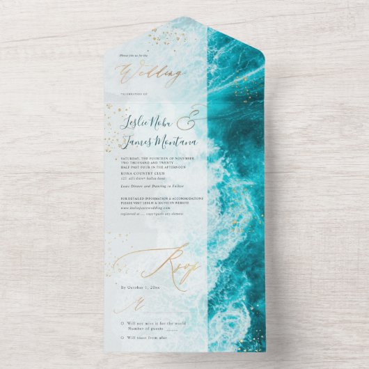 PixDezines Tropische Paradise Beach Waves Emerald All In One Uitnodiging (Binnen)