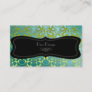 PixDezines turquoise flora damast/DIY-achtergrond Visitekaartje