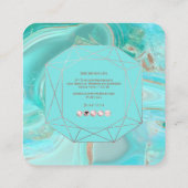 PixDezines Turquoise Roos Gold Emerald Cut Lijst Vierkante Visitekaartje (Achterkant)
