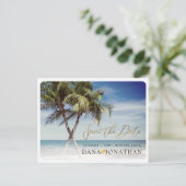 PixDezines Twin Palms+Beach Bewaar de datum Briefkaart (Staand voorkant)