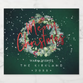 PixDezines Vakantiegejuich Winterkrans Smaragd Sparkling Wijnetiket (Enkel label)