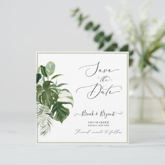 PixDezines Variegated Monstera n Tropical Foliage Kaart (Staand voorkant)