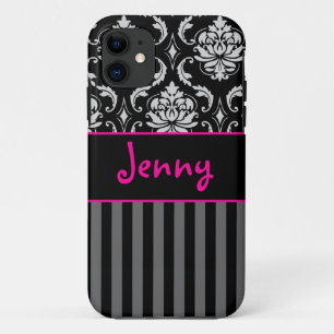 PixDezines Vendome Damask/Pink+Black/DIY kleur iPhone 11 Hoesje