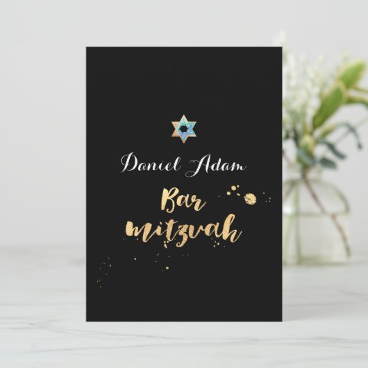 PixDezines verblind/gouden script/bar mitswa Kaart (Staand voorkant)