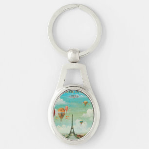 PixDezines vintage ballonnen boven parijs Sleutelhanger