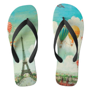 PixDezines vintage ballonnen/eiffeltoren/parijs Teenslippers
