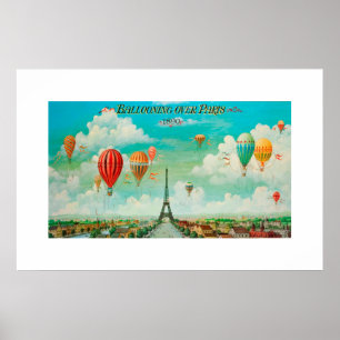 PixDezines vintage ballonvaart boven parijs Poster
