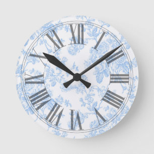 PixDezines Vintage Blauwe Rozen Toile Ronde Klok