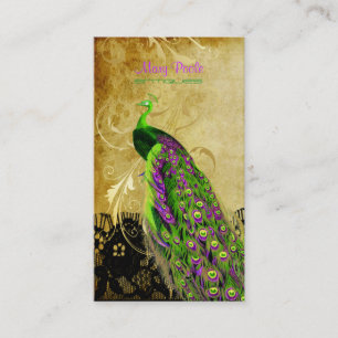 PixDezines vintage groene pauw+kant/DIY-lettertype Visitekaartje