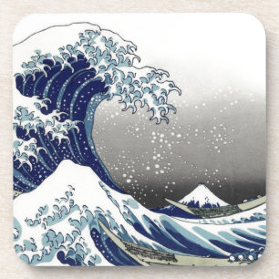 PixDezines Vintage, Grote Golf, Hokusai 葛飾北斎の神奈川沖浪 Bier Onderzetter