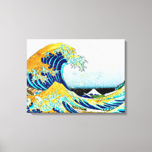 PixDezines Vintage, Grote Golf, Hokusai 葛飾北斎の神奈川沖浪 Canvas Afdruk