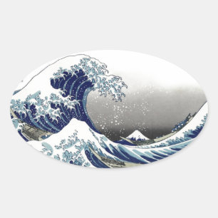 PixDezines Vintage, Grote Golf, Hokusai 葛飾北斎の神奈川沖浪 Ovale Sticker
