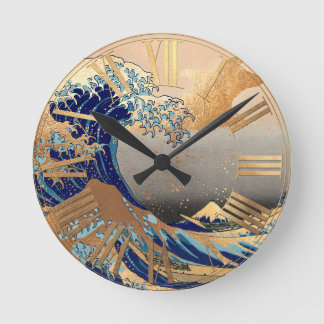 PixDezines Vintage Grote Golf Hokusai 葛飾北斎の神奈川沖浪 Ronde Klok