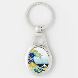 PixDezines Vintage, Grote Golf, Hokusai 葛飾北斎の神奈川沖浪 Sleutelhanger