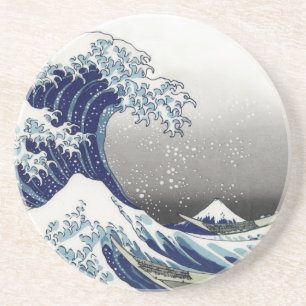 PixDezines Vintage, Grote Golf, Hokusai 葛飾北斎の神奈川沖浪 Zandsteen Onderzetter