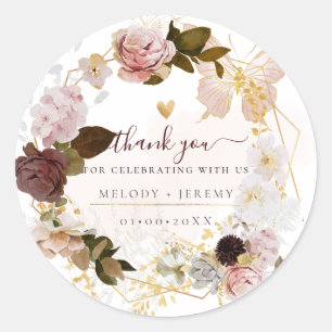 PixDezines Vintage H2 Roze Bourgondische Bloemen Ronde Sticker