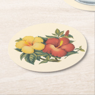 PixDezines Vintage Hawaiaanse hibiscus/DIY achterg Ronde Kartonnen Onderzetter