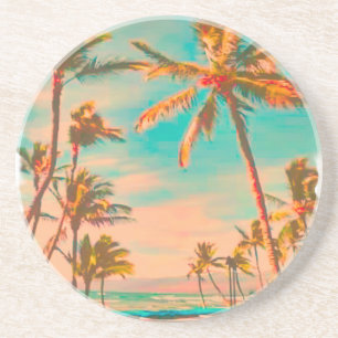 PixDezines Vintage Hawaiiaanse Strandtafereel Zandsteen Onderzetter