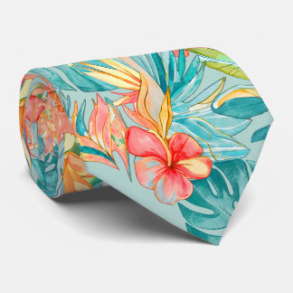 PixDezines Vintage Lush H2 Hawaii Bloemige Bladgro Stropdas