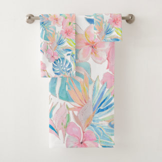 PixDezines Vintage Pastel H2 Hawaï Bloemenblad Bad Handdoek