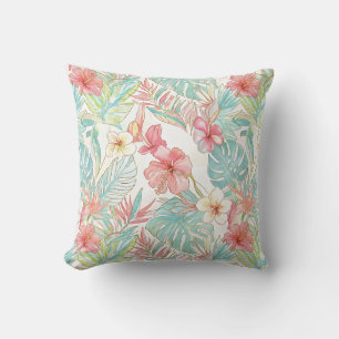 PixDezines Vintage Pastel H2 Hawaï Bloemige Bladgr Kussen