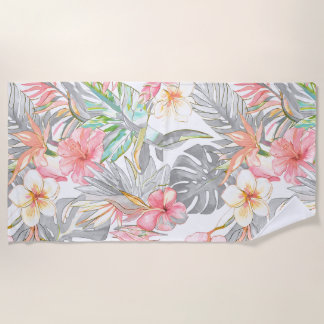 PixDezines Vintage Pastel H2 Hawaï Bloemige Bladgr Strandlaken