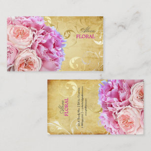 PixDezines vintage pioenrozen boeketten/diy achter Visitekaartje