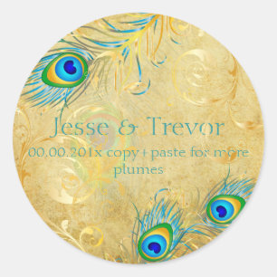 PixDezines vintage pzazz pauwenveer Ronde Sticker